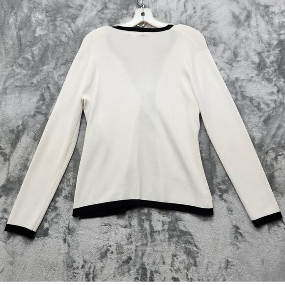 Vintage Notations Sweater Womens M White Black Tie Front Preppy Rayon Nylon Knit - Picture 4 of 10